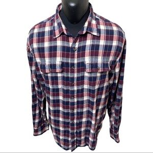 𝅺vintage Flannels Old Navy Burgundy Blue White Comfy Plaid 100% Cotton Shirt XXL